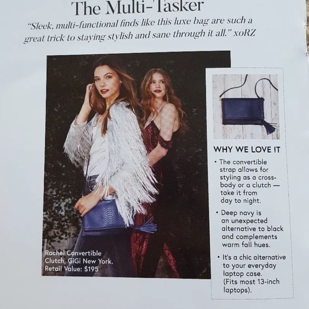 Nwot Gigi new york convertible navy blue clutch/ crossbody alligator print